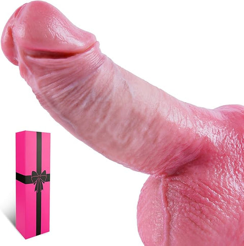 6 Inch Realistic Beginner Small Dildo with Strong Suction Cup, 5" Short Curved Shaft Thick Wide Penis Dildo with Big Balls, Soft Liquid Silicone Lifelike G-Spot Dildos for Women and Anal Prostate Play