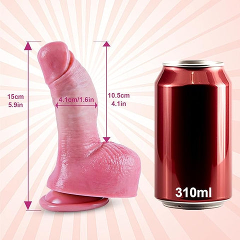 6 Inch Realistic Beginner Small Dildo with Strong Suction Cup, 5" Short Curved Shaft Thick Wide Penis Dildo with Big Balls, Soft Liquid Silicone Lifelike G-Spot Dildos for Women and Anal Prostate Play