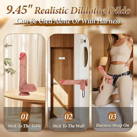 Strap on Dildo with Harness Adult Sex Toys - Adjustable Leather Strapon Harness with 9.45" Huge Silicone Anal Dildo, Detachable Suction Cup Penis for Lesbian Gay Couples Pegging Adult Toy & Games